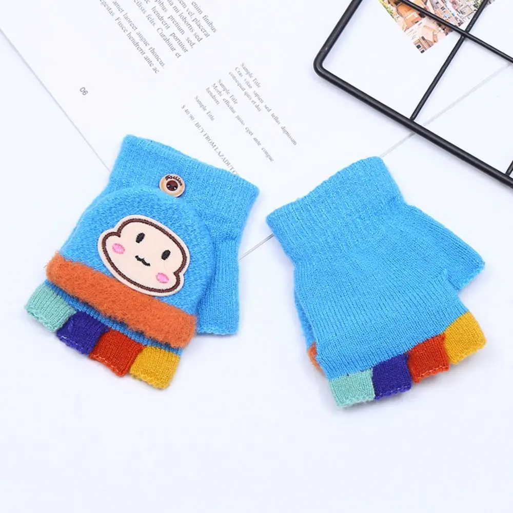 Flip Gloves Cartoon Monkey Gloves Children Christmas Gloves Kids Fingerless Gloves Knitted Half Finger Gloves Plush Gloves