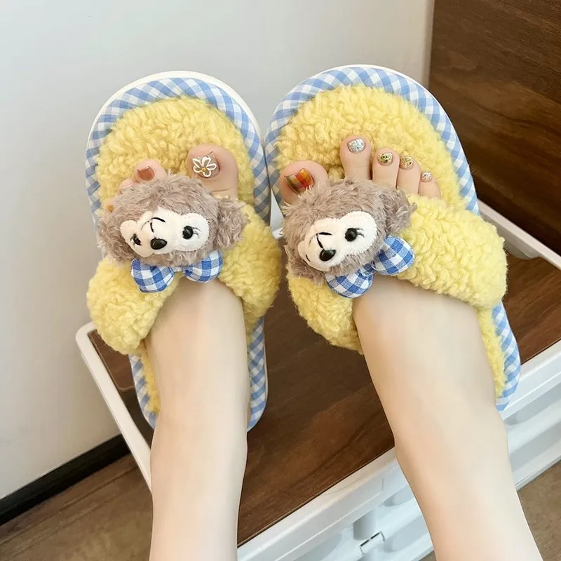 Disney Shirley Rose Cartoon Cute Ladies Autumn and Winter Slippers Home Linen Thick Bottom Lightweight Flip-flop Cotton Drag