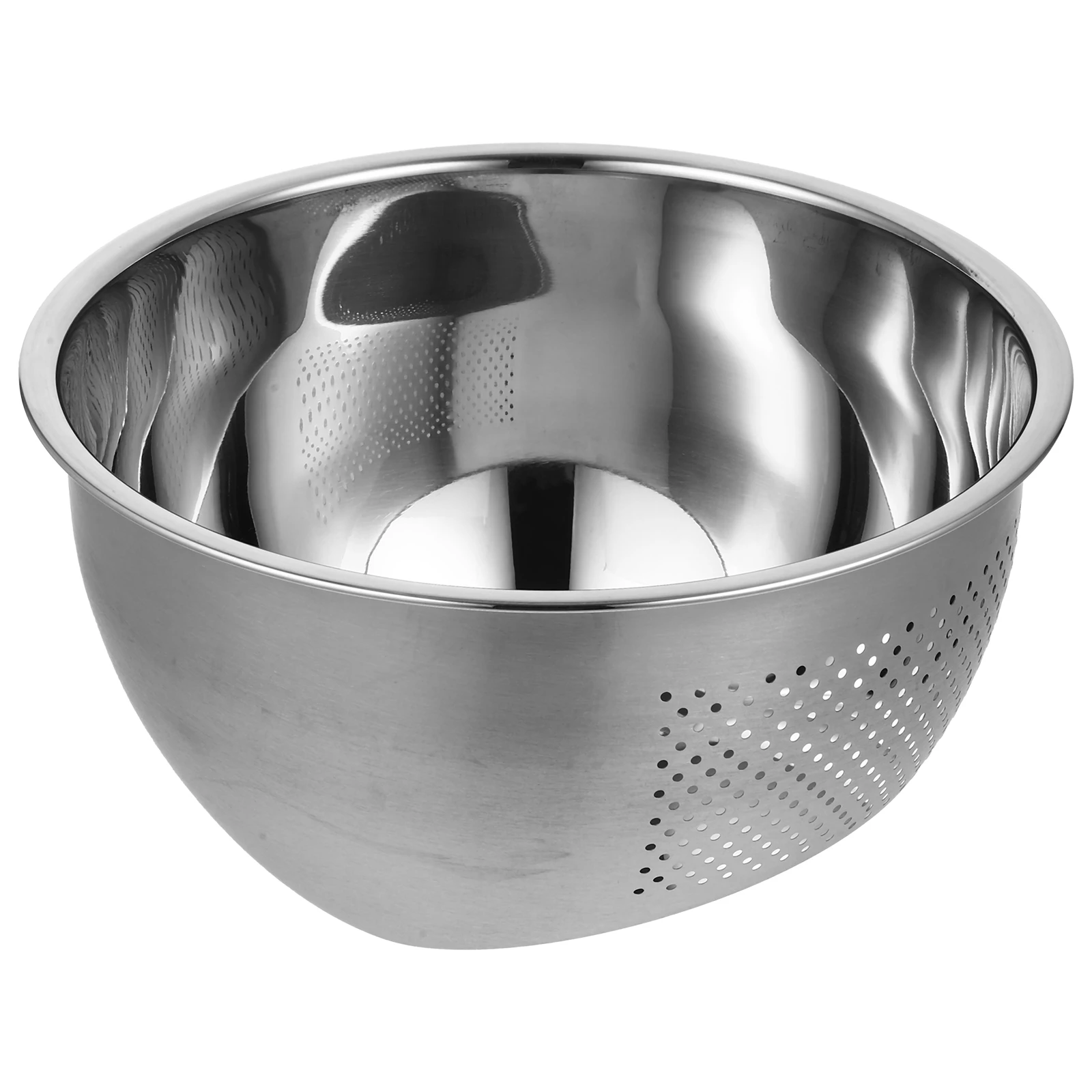 

1pc Stainless Steel Drain Basket Vegetable Rice Basin Inclined Bottom Design Fast Draining Uniform Holes Smooth Skew Bottom Curl