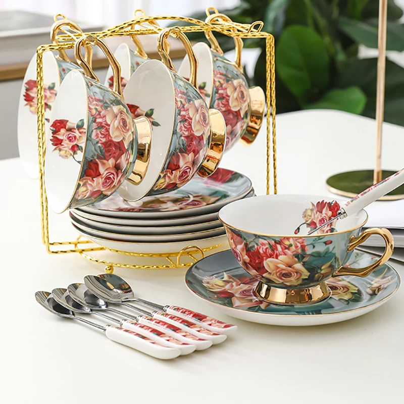 

Набор кофейных чашек из костяного фарфора, европейский набор посуды для послеобеденного чая, дорожный набор, роскошный кухонный набор, элегантный сервиз для ужина.