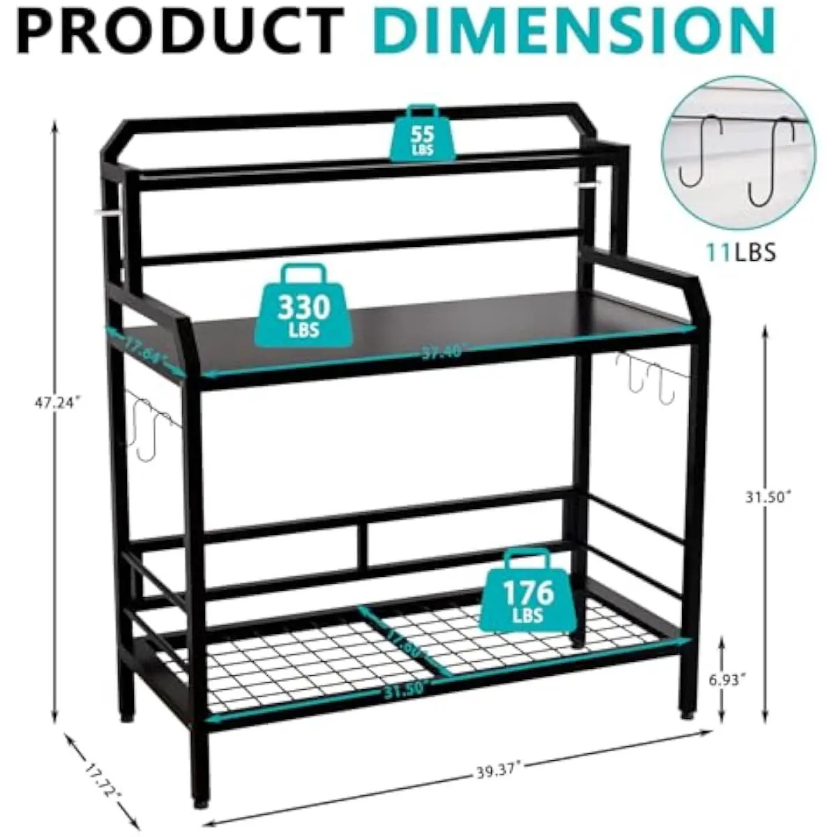 Outdoor Heavy-Duty Steel Potting Station with Three-Tier Open Mesh Shelving, Rust-Proof Black Powder-Coated Finish, Side-Mounted