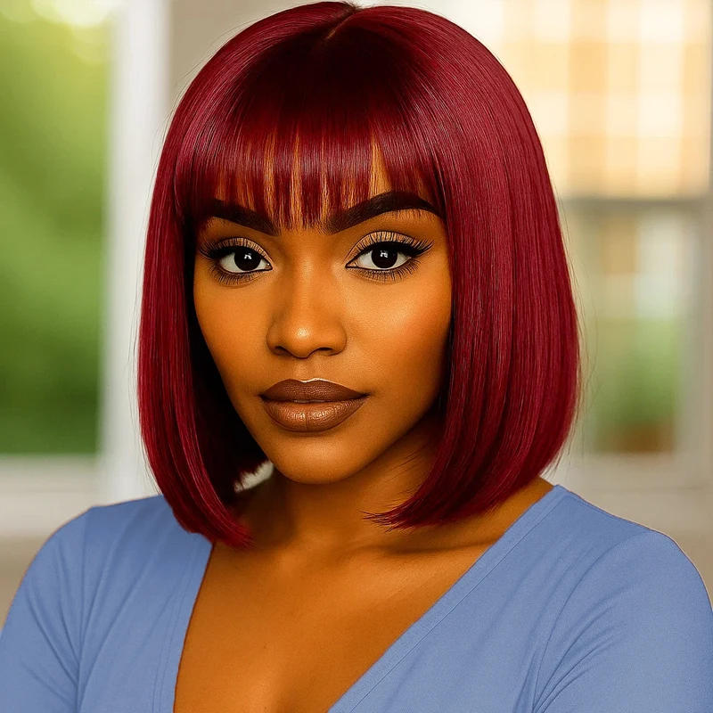 

Женский 12-дюймовый бордовый синтетический парик длиной до плеч с термостойкими волокнами, подходящий для повседневных сборов