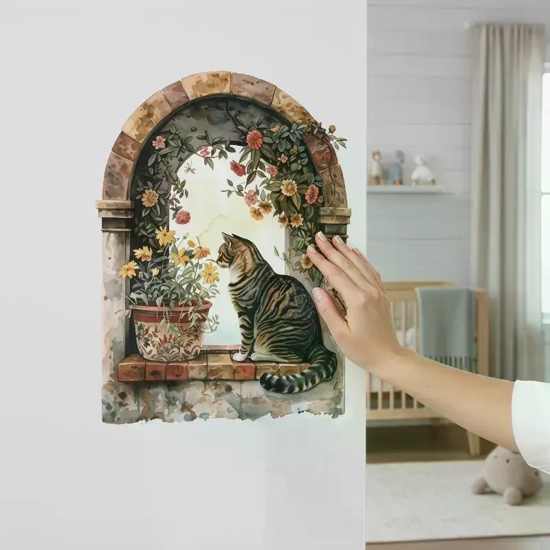 Modern 2D Window Scenery PVC Wall Stickers 1pc Self Adhesive for Timeless Room Crafting
