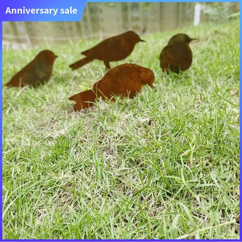 AD23-Rusty Birds Decoration, Metal Birds Statues Lifelike Patinas Metal Birds Garden Ornaments Silhouette Garden Fence Decor