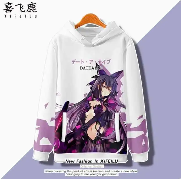 

Anime DATE A LIVE Yatogami Tohka Hooded Hoodie Cosplay Autumn Winter Men Women Coat Loose Jacket Tops anime