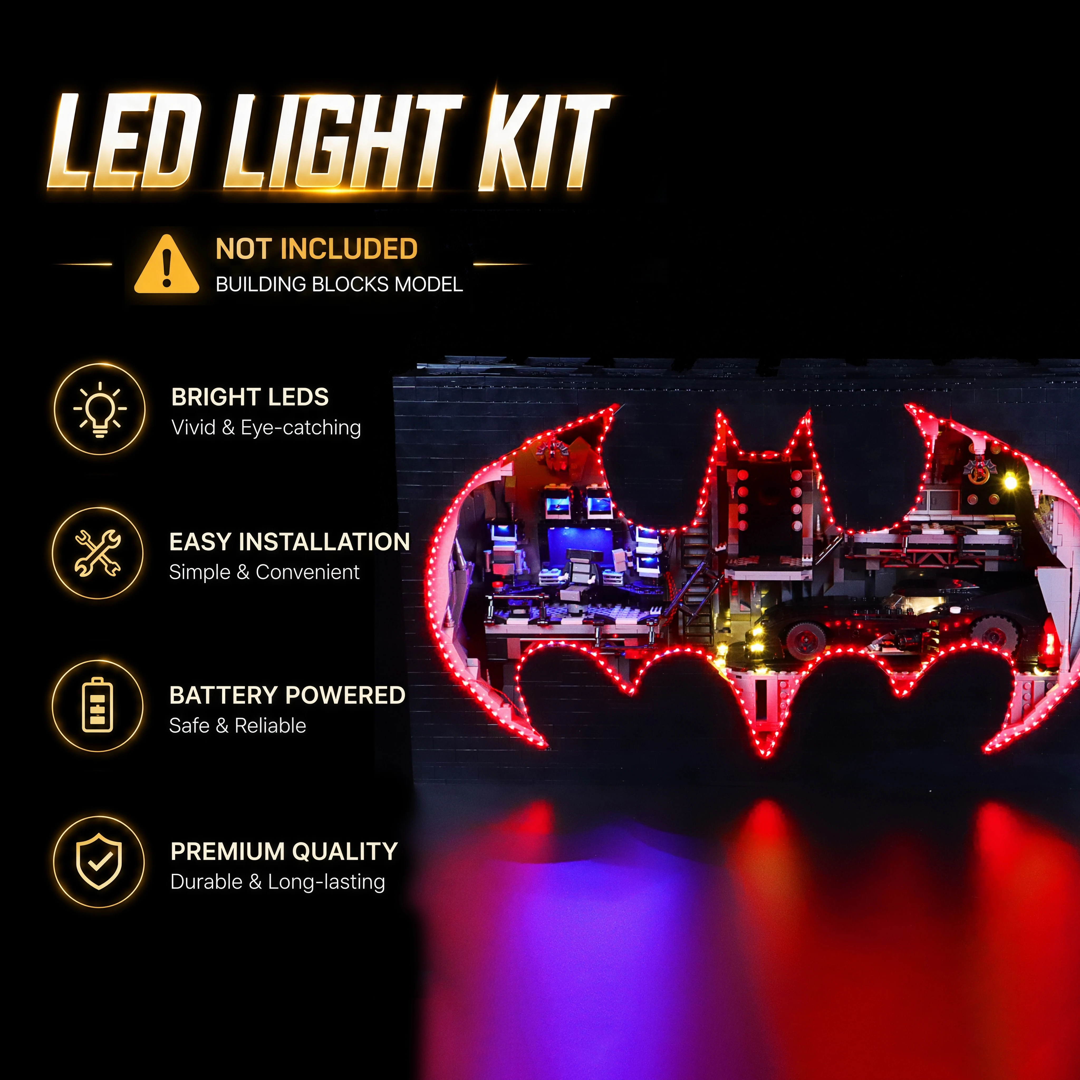 Hprosper 5V LED Lights For 76252 Batcave Shadow Box Decorative Lamp With Battery Box (Not Include Lego Building Blocks)