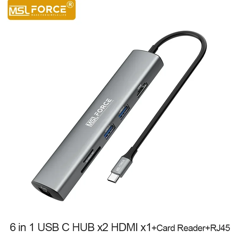 

MSLFORCE Wired Ethernet Converter with 5-IN-1 USB C HDMI Hub 5Gbps Ultra Fast Data Transfer for Windows 11/10/8.1/8 MAC OS Linux