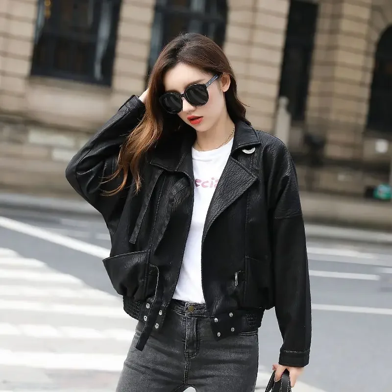 2024 New Leather Jacket Women Spring Autumn Coat Women Faux PU Bike Jacket Moto Leather Jacket Lady Casual Street Outwear Q381