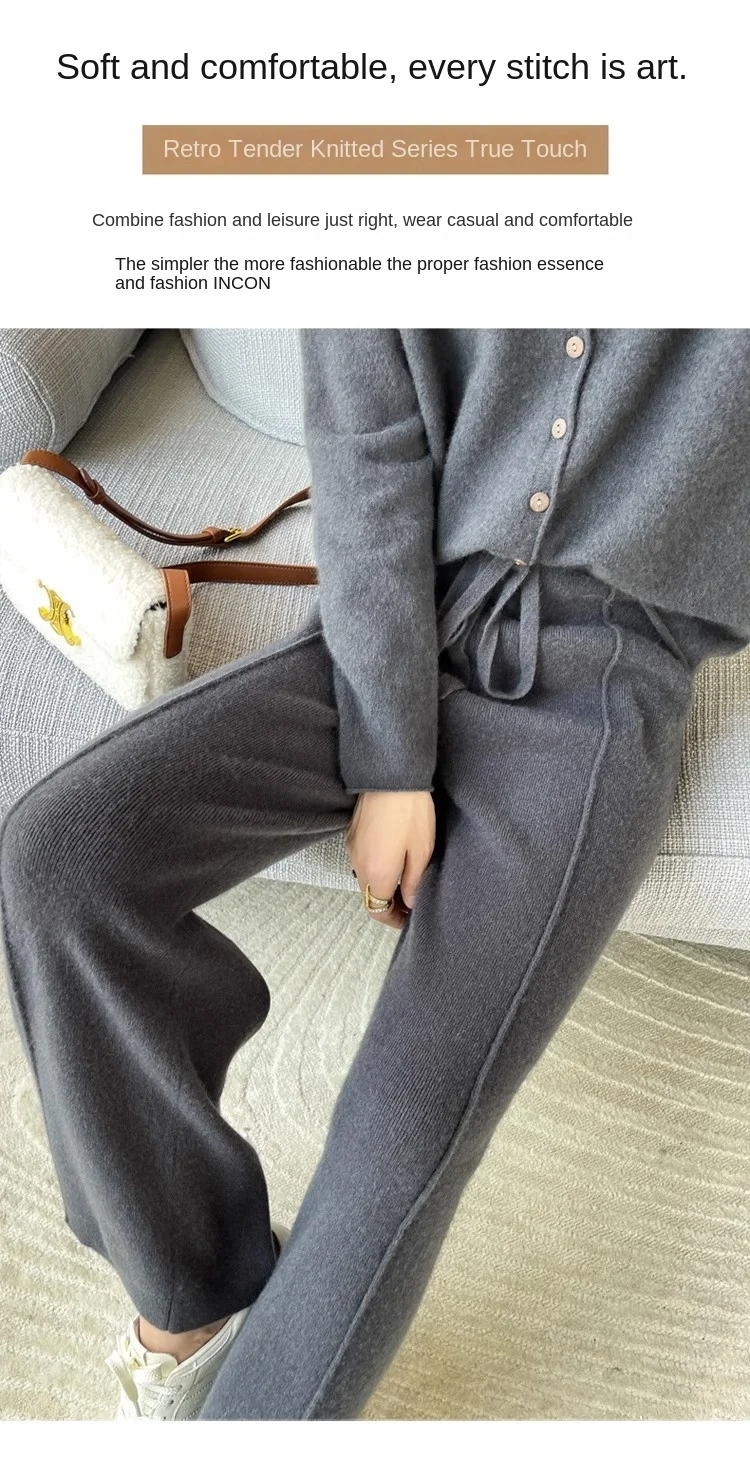 2024 High-end Cashmere Temperament Wide-leg Pants Women's High Waist 100 Pure Wool Pants Loose Casual Straight Outer Trousers