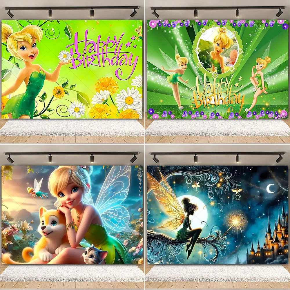 Tinker Bell Fairie Background Girl Birthday Party Supplie Decoration Silvermist Cartoon Baby Shower Banner Photo Background Prop