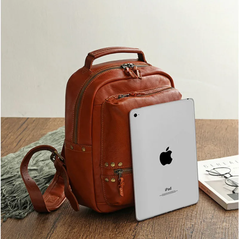 GAGACIA 2024 New Casual Cowhide Backpack Women Luxury Retro Genuine Leather Backbag Man Solid Colour Large Capacity Travel Bag