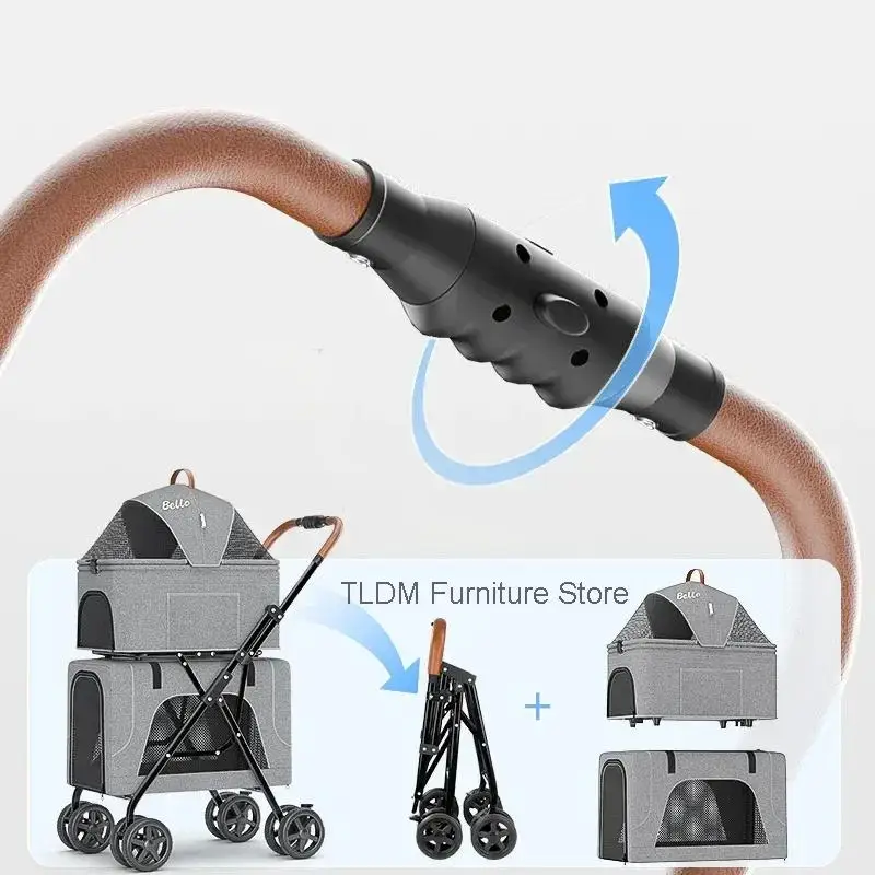 Newborn Breathable Stroller Large Pet Capacity Double Luxury Layer Cat Cat Dog Transporter Pet Stroller Outdoor Travel Vehicle