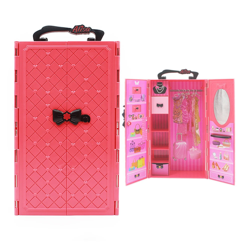 Dollhouse Furniture Doll Wardrobe Plastic Portable Closet Dolls Accessories for Barbie Game DIY Christmas Birthday Gift Kids Toy