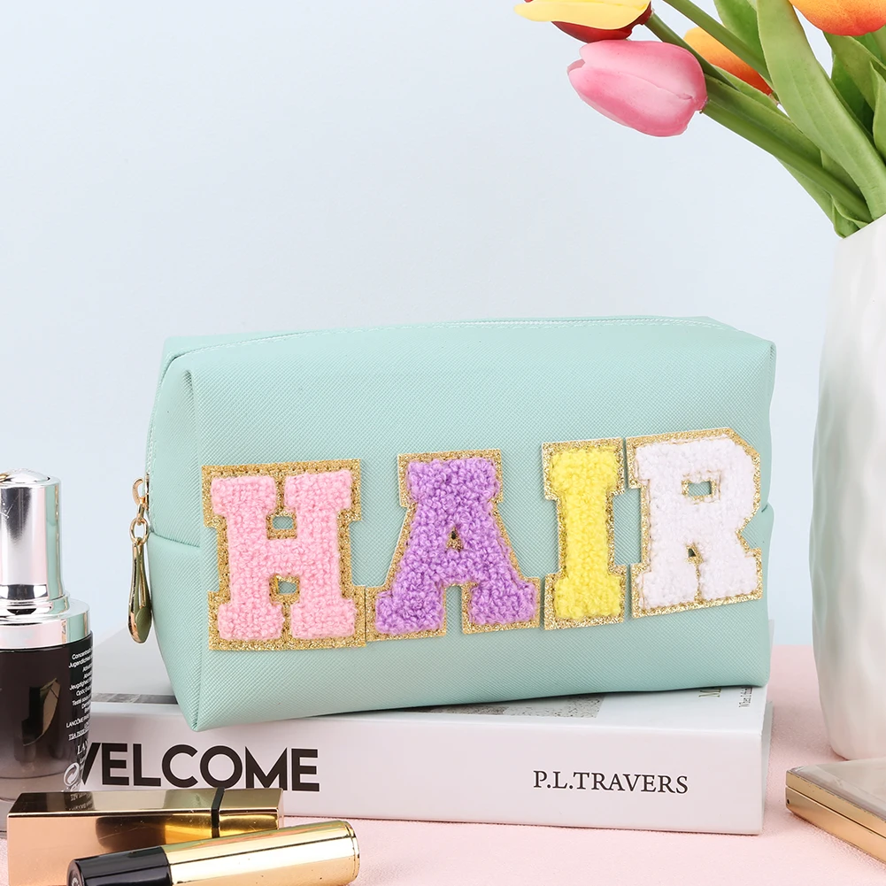 3PCS Waterproof Toiletry Bag Zipper Closure Chenille Letter Face Hair Skin Bag PU Leather for Women for Travel Accessories