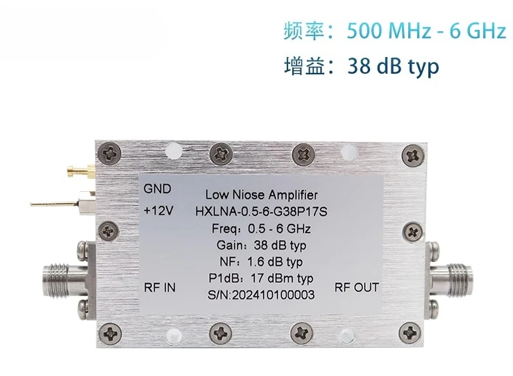 0,5-6 ГГц RF Микроволновой малошумящий усилитель с усилением 38 дБ Точка сжатия 17 дБм Головка SMA