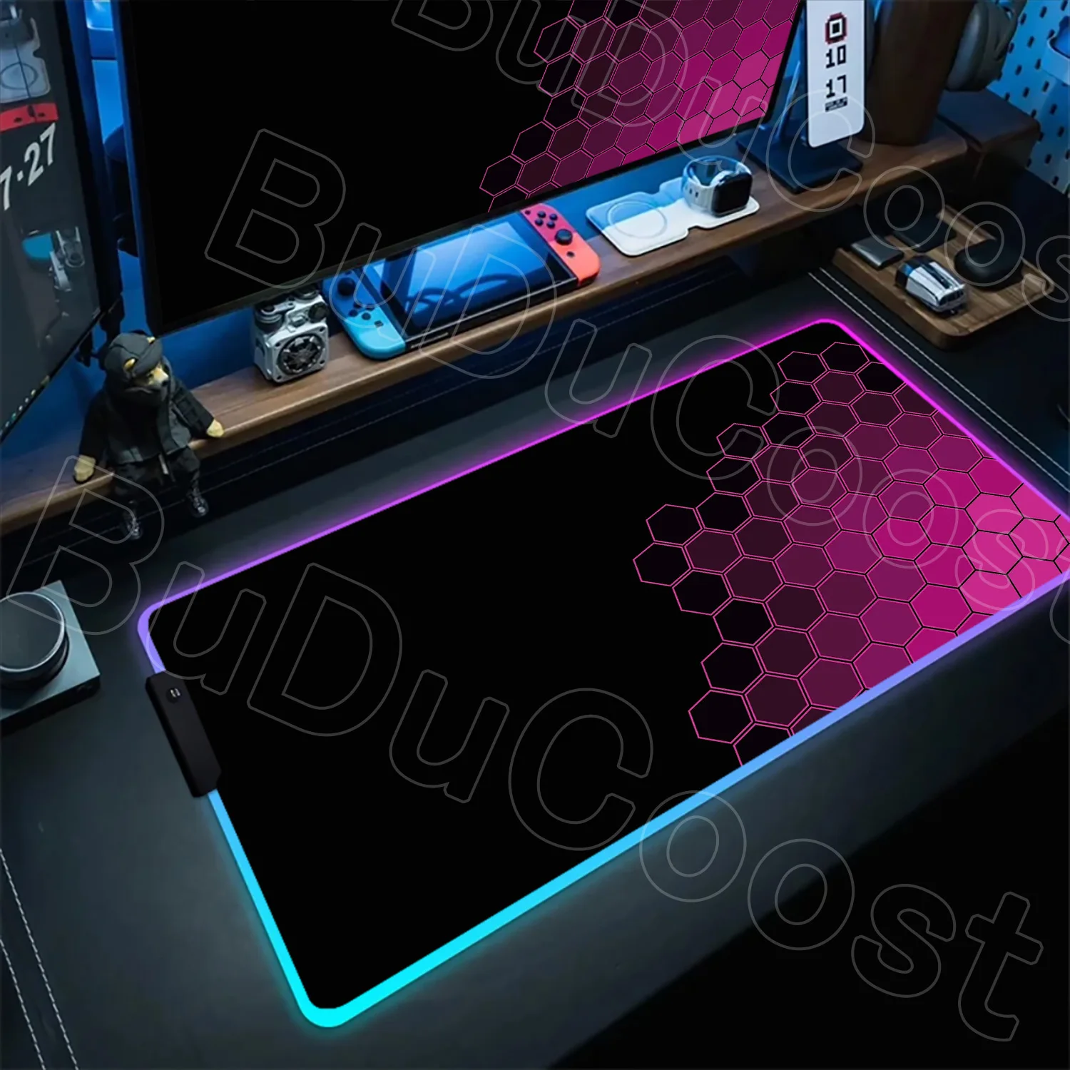 

RGB Hexagon Mouse Pad LED Backlight Gaming Anime Geometric Luminous Anti-skid Computer Offices Cool Mousepad Desk Mat Laptop Rug