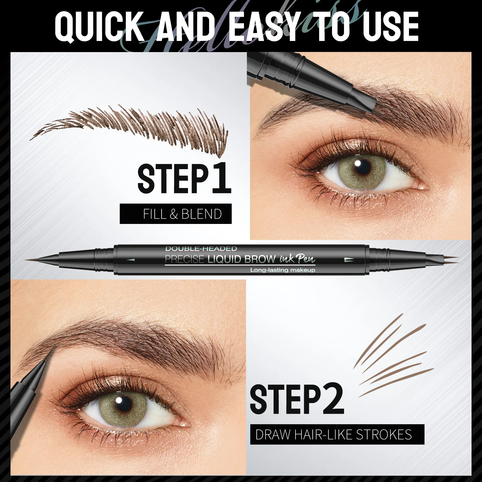 Dual-Ended Forked Tip Eyebrow Pencil with Brush 2-in-1 Waterproof and Smudge-Proof Double-headed 2in1 Eyebrow Pencil Liquid