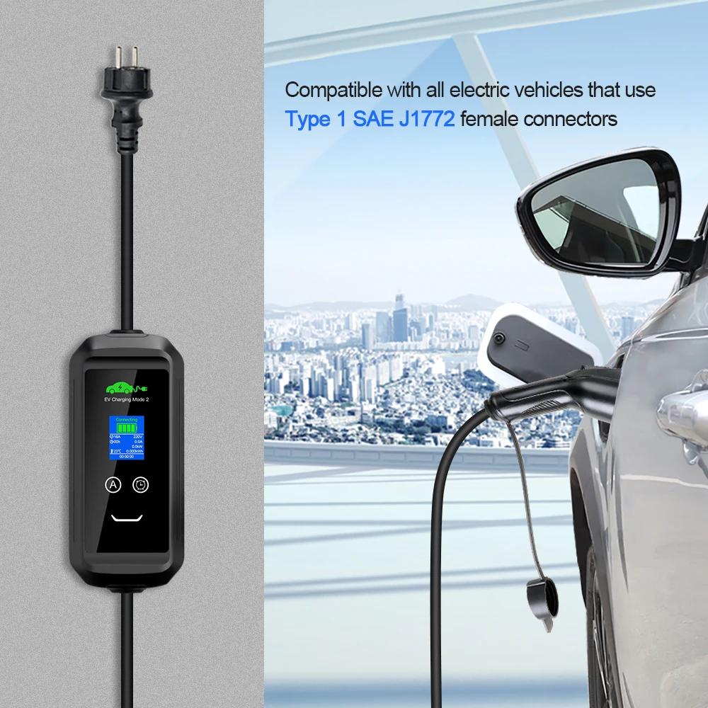 Kolanky EV Charger Plug Adapter Type 1 EVSE SAE J1772 Convertor 16A 3.6kw 32A 7.2kw Electric Car Vehicle Socket