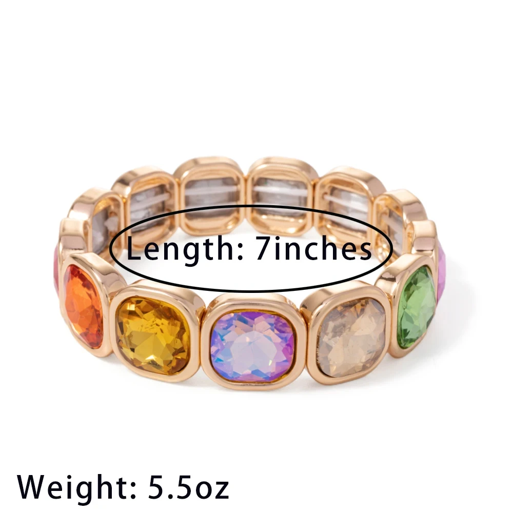 New Trendy 2024 Colorful 15mm Rhinestone Women Bracelet Enamel Gold Sliver Color Beads Elastic Bangle Boho Jewelry Accessories