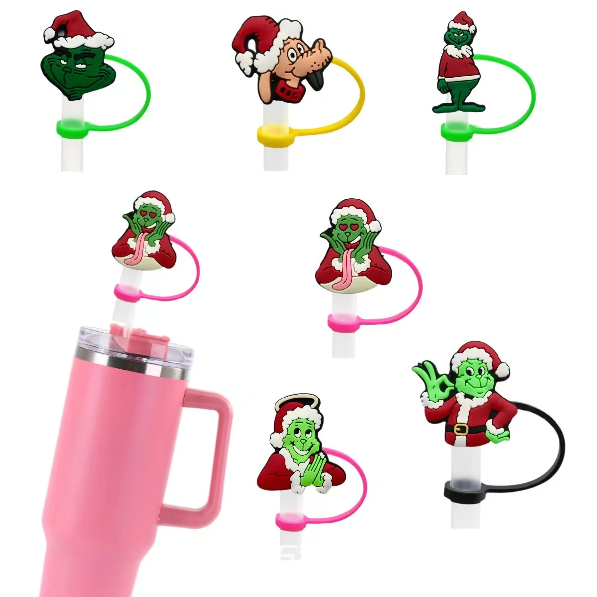 

10pcs Christmas Series Cartoon Straw Cap Creative Decoration Party Straw Decoration Dust Plug Straw Sleeve Manufacturers Spot