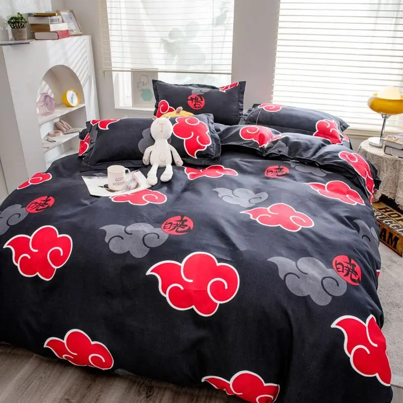Naruto Akatsuki mercancía de anime ropa de cama bonita de dibujos animados creativo 2D sábanas unisex funda nórdica juego de cuatro piezas regalo al por mayor