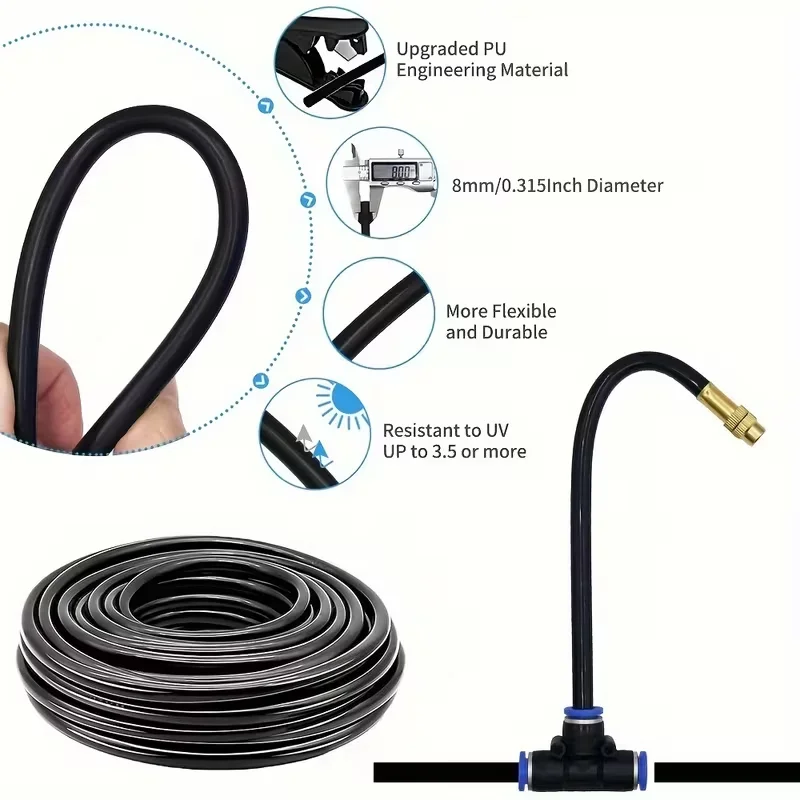Automatic Garden Misting Irrigation Kit 5–20m 6mm PE Tubing 360° Bendable Brass Nozzles Suitable for Misting and Watering Plants