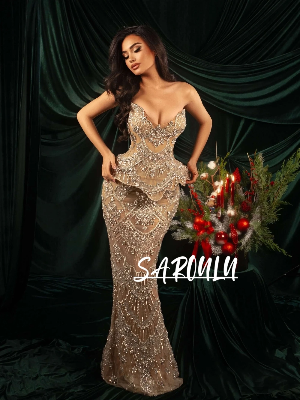 

Роскошное вечернее платье-русалка цвета шампанского с бисером, с вырезом «сердечко», модный корсет «песочные часы», сексуальное платье для выпускного вечера/вечеринки