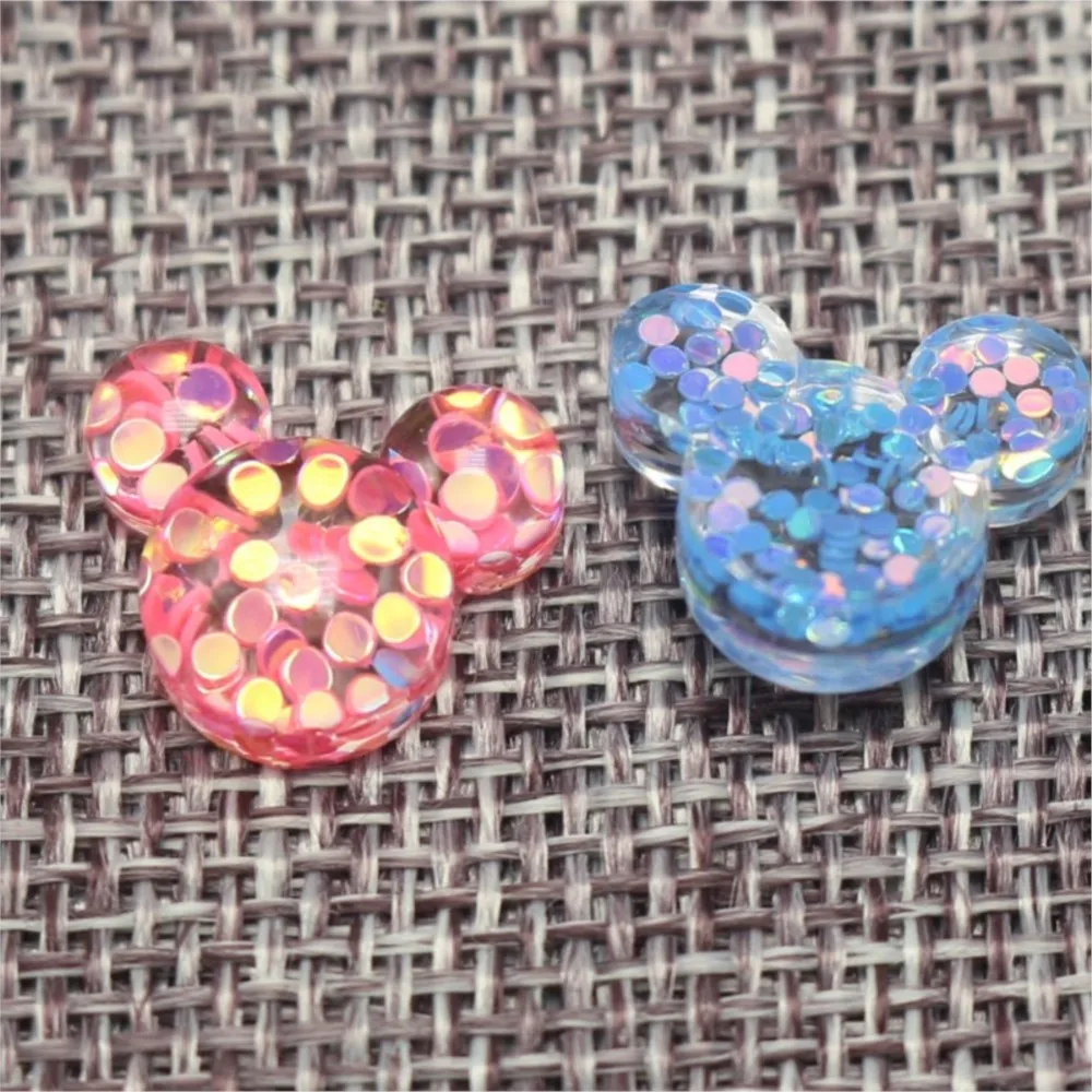 50 Mixed Color Flatback Resin Glitter Crystal Mouse Face Cabachons 15X13mm