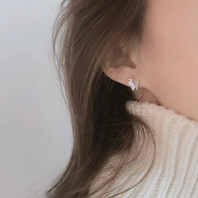New Korean Style 925 Silver Butterfly Ear Clips For Women Sparkling Zircon Ear Cuff Clip Earrings Wedding Party Jewelry Gifts - view 5
