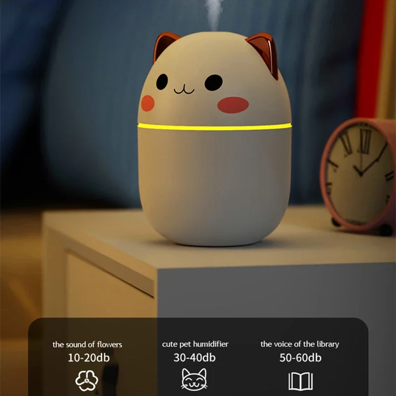 Umidificatore d'aria da 250ml diffusore di aromi Kawaiil carino con luce notturna nebbia fredda per camera da letto casa piante per auto purificatore Humificador