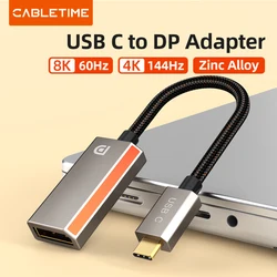 Adapter CABLETIME USB C do Displayport 8K 60Hz 4K 144Hz HDR 10 Stop cynku do laptopa iPad Air 4 Pro Konwerter USB C C450