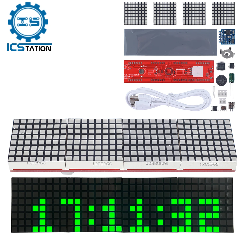 Kit elettronico fai da te Green LED Clock Suite spettro musicale lampeggiante progetto di saldatura pratica per l\'apprendimento degli studenti della