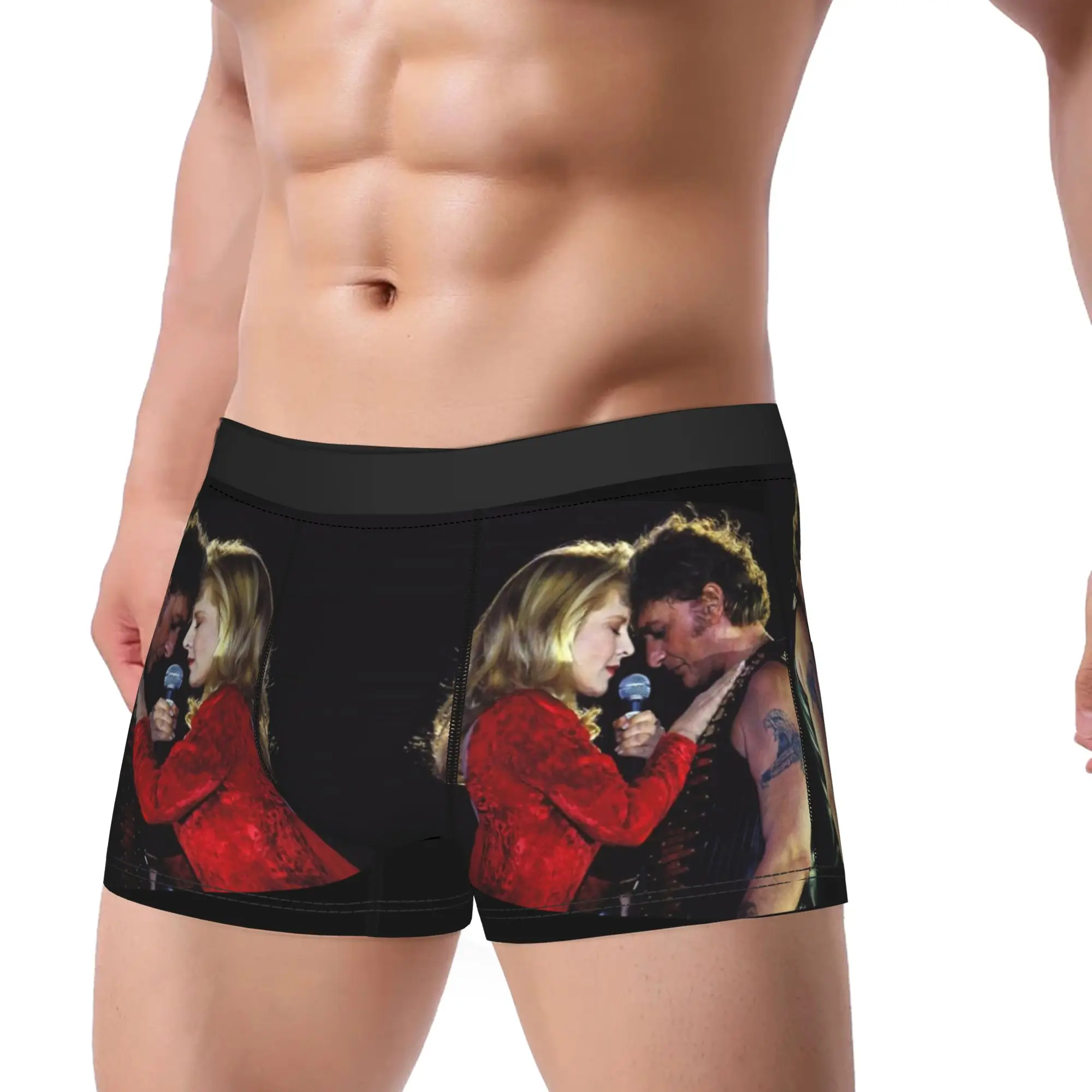 

Man Boxer Briefs Shorts Panties Johnny Hallyday And Sylvie Mid Waist Underwear Rock Music French Singer Homme M-XXL Underpants