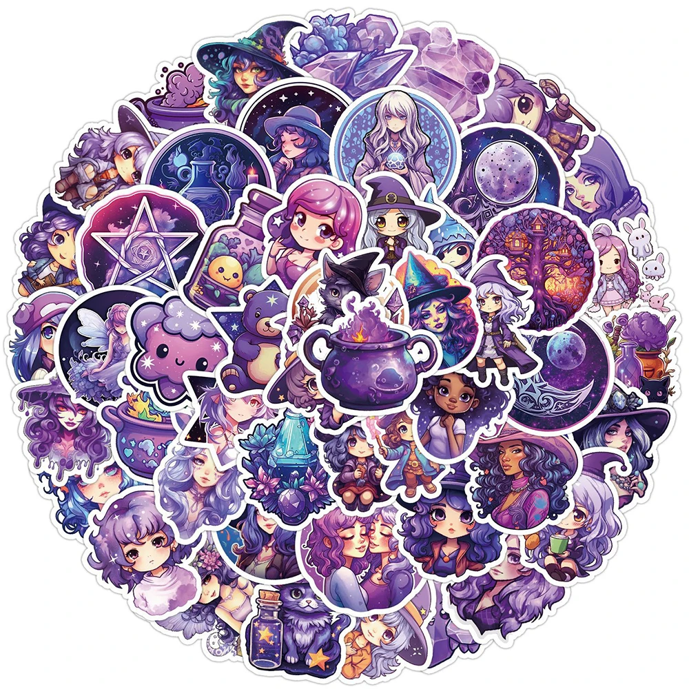 

10/30/50/100pcs Cute Anime Purple Magic Witch Cartoon Stickers DIY Laptop Phone Suitcase Scrapbook Aesthetic Decoration Sticker