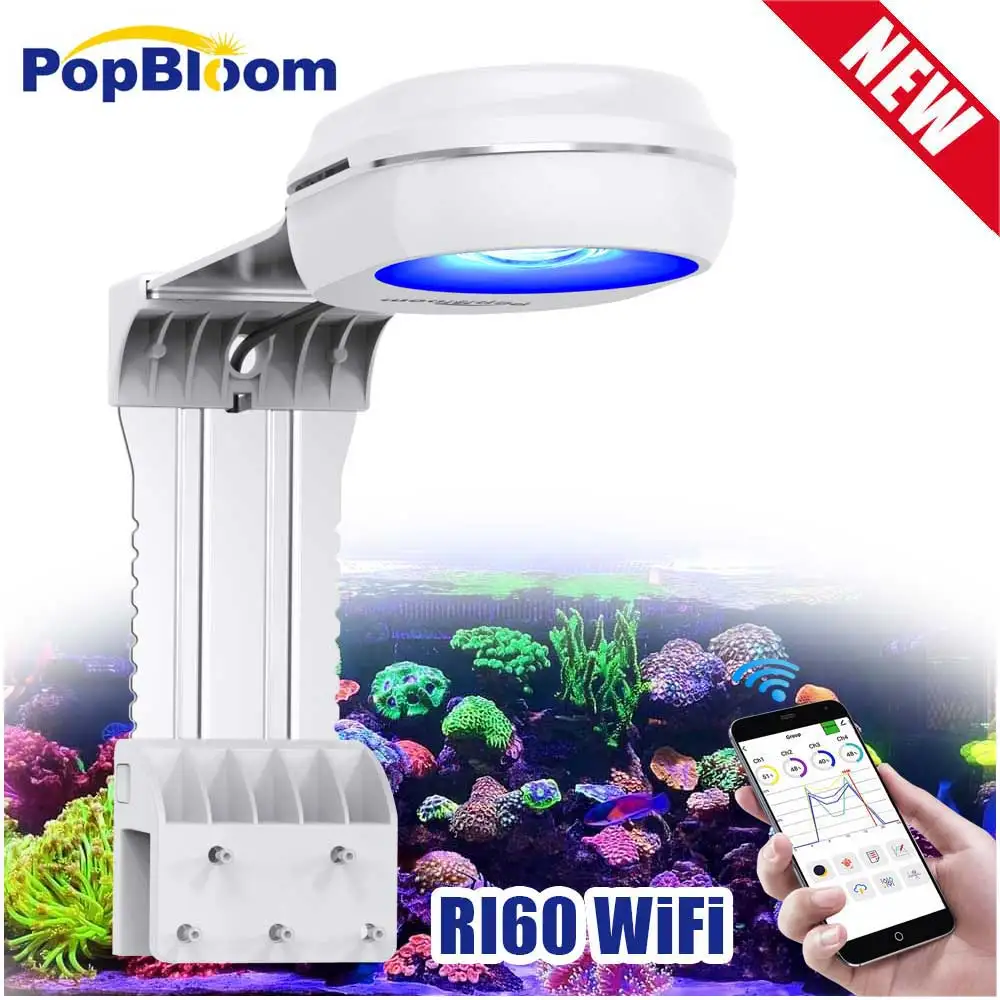 

NEW PopBloom WiFi Aquarium Lamp , Full Spectrum Marine Aquarium led light For 30-50cm Reef Coral SPS/LPS Nano Tank,Include Mount