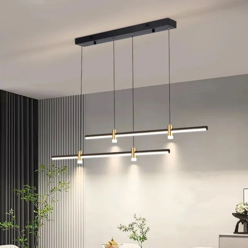 Nordic Double Parallel Rods Design Led Chandelier Living Dining Room Kitchen Island Platform Pendant Lights Home Decor Fixture