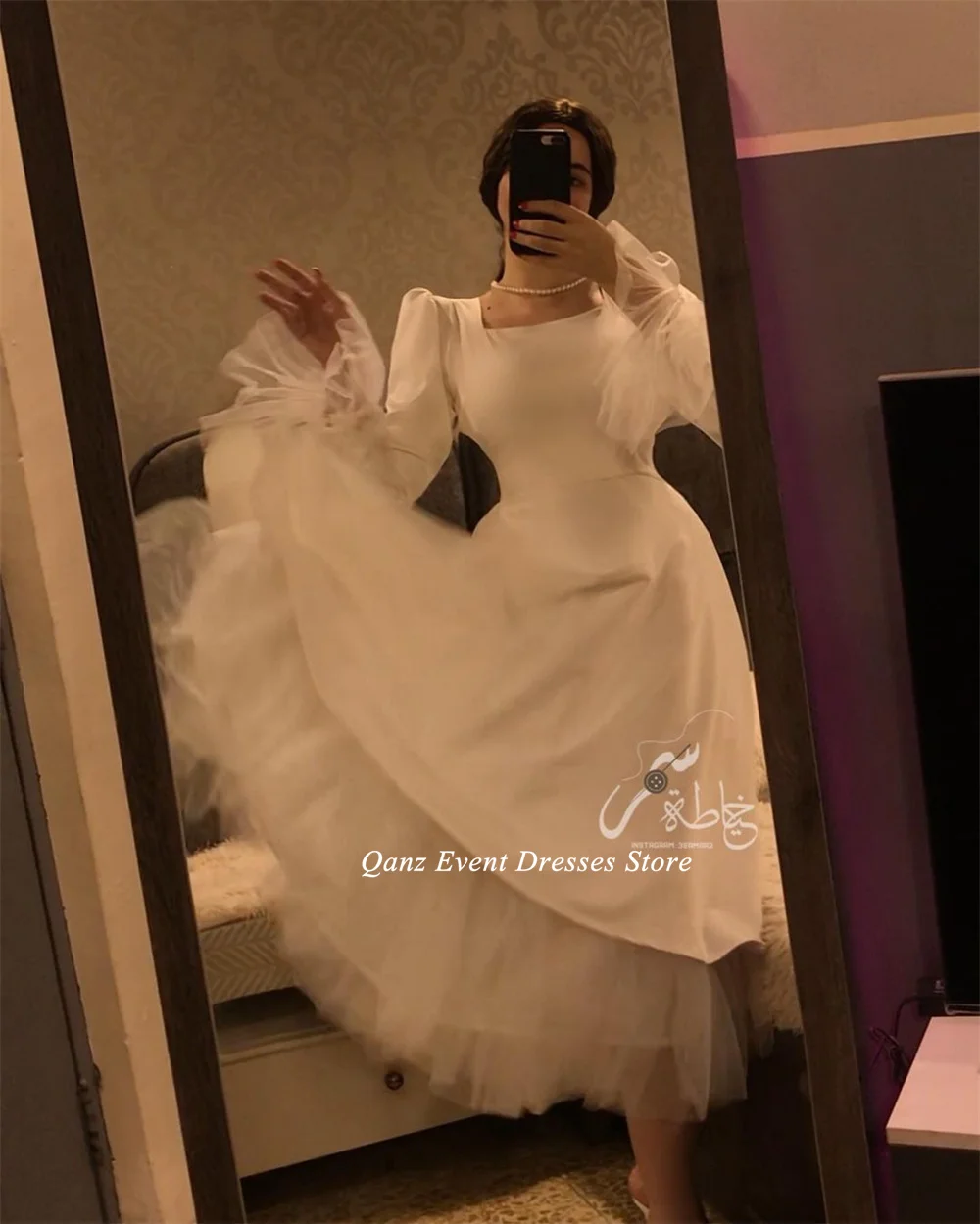 Qanz gaun pernikahan elegan A-line lengan pendek Arab Saudi gaun pengantin buatan Kustom jubah wanita