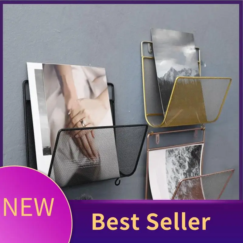 

1 PCS Iron Book Rack Metal Newspapers Rack Wall Storage Shelves Office Simple Style Black