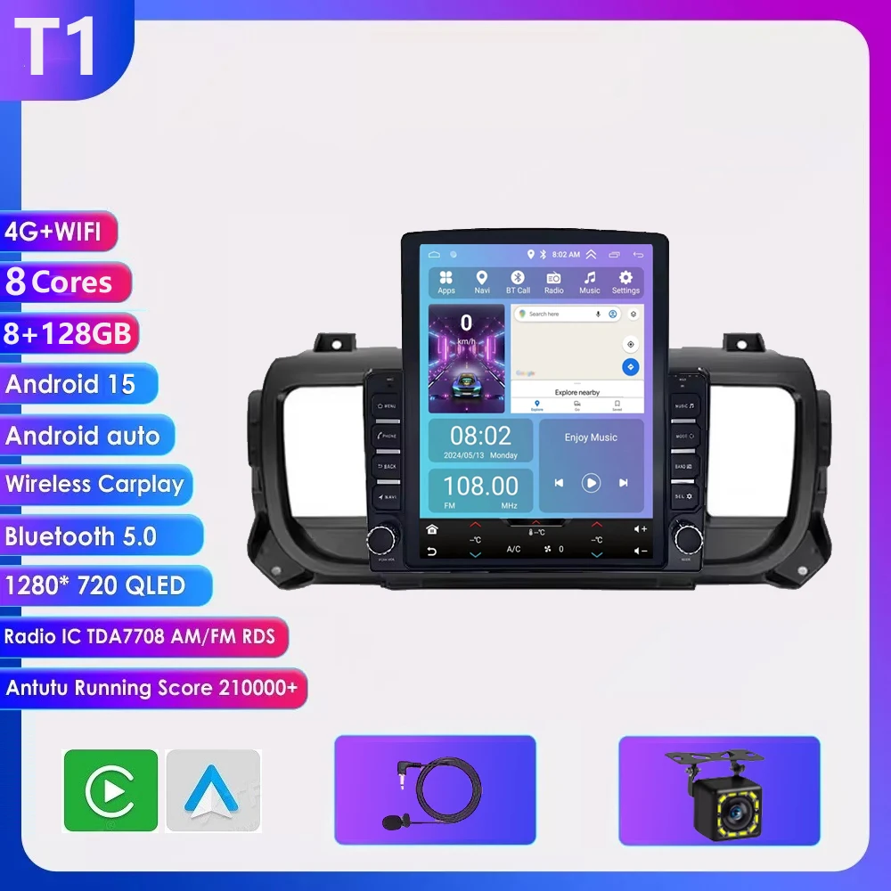 9.7 inch Android 16 Carplay voor Citroen Jumpy 3 SpaceTourer, Peugeot Expert 3 en Toyota Proace 2016-2021 multimediaspeler voor auto's