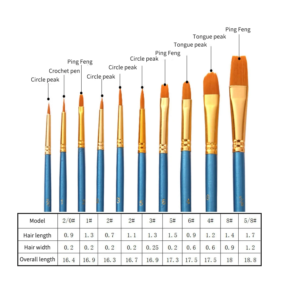 10pcs/set For Kids Art Supplies Watercolor Accessories Paint Brush Set Nylon Stationery Craft Acrylic Oil Gift Round Pointed Tip