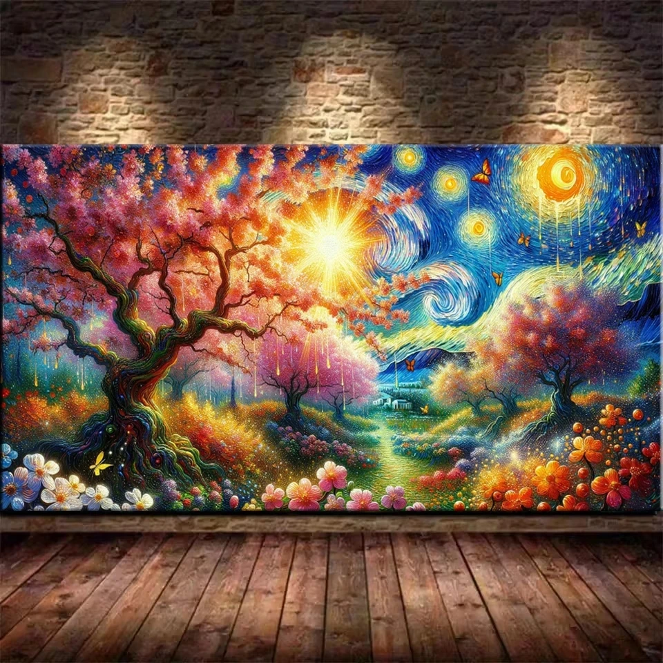 Cherry Blossoms Basking In The Sun, Van Gogh Art DIY 5D Diamond Painting Landscape Full Mosaic Diamond Embroidery Sale Decor