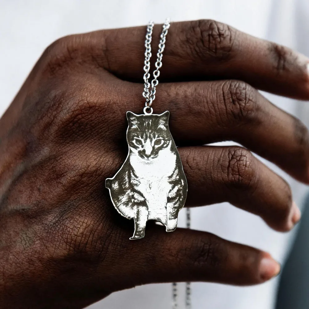 Custom Engrave Pet Photo Necklace 35mm Personalized Cat Dog Picture Chain For Men Women Stainless Steel Jewelry Gift For Family view 4