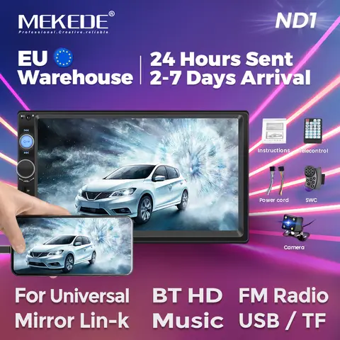 MEKEDE 2 Din MP5 플레이어 자동차 라디오 범용 Autoradio 멀티미디어 플레이어 2DIN 자동 오디오 USB BT TF 카드 7 인치 HD 터치 스크린