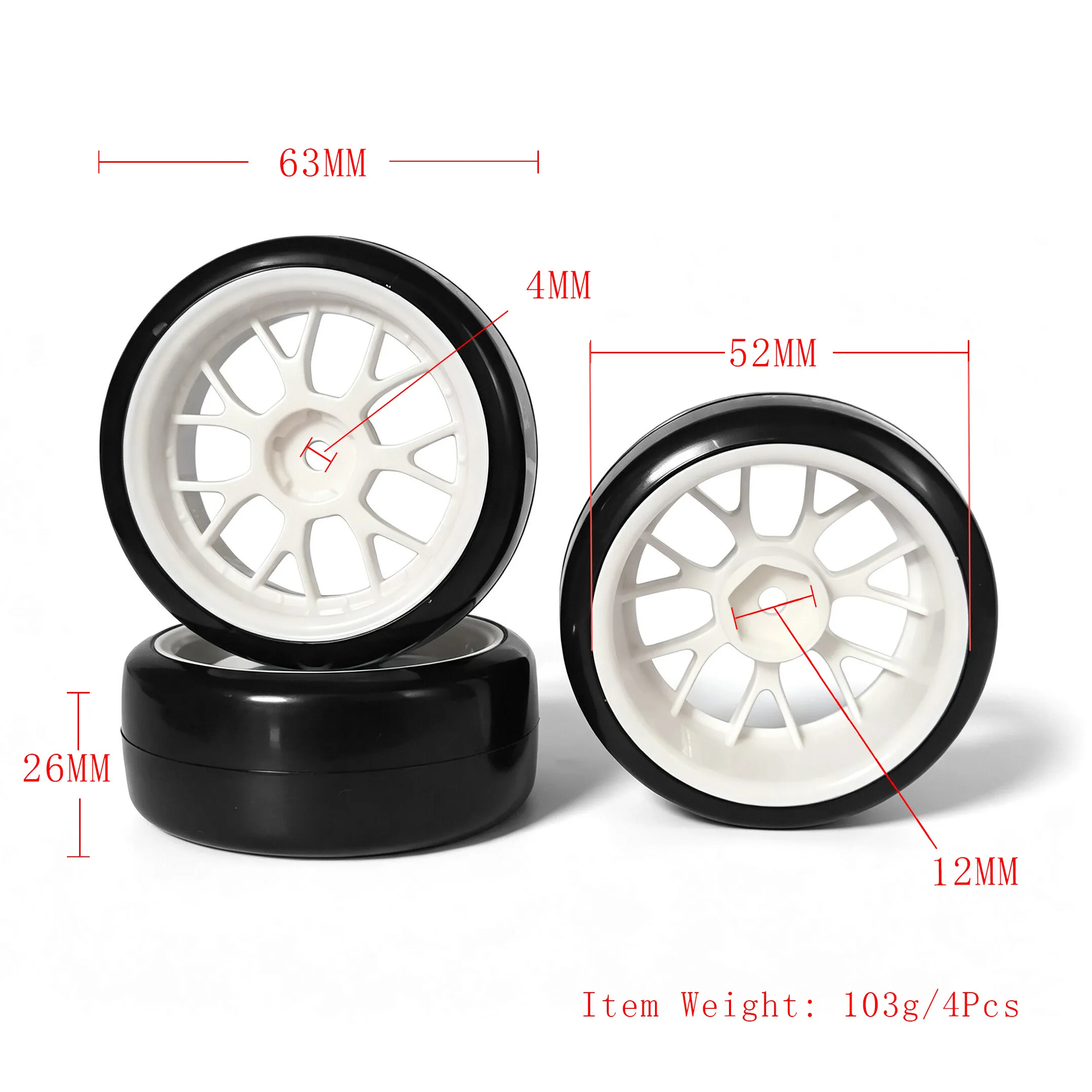 1/10 Drift Hard Tires 63mm Racing Tyres Rally Wheels 12mm Hex for RC Car Tamiya XV02 XV01 TT01 TT02 Traxxas HPI KYOSHO PTG2 A959