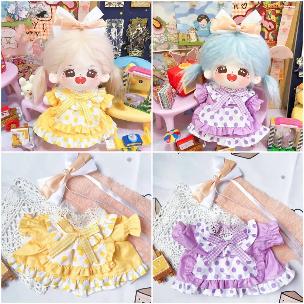 

NEW 20CM Doll Clothes Dots Purple Yellow Miniature Dress Suit Princess Dress Playing House Doll Headwear Dress Set Gift