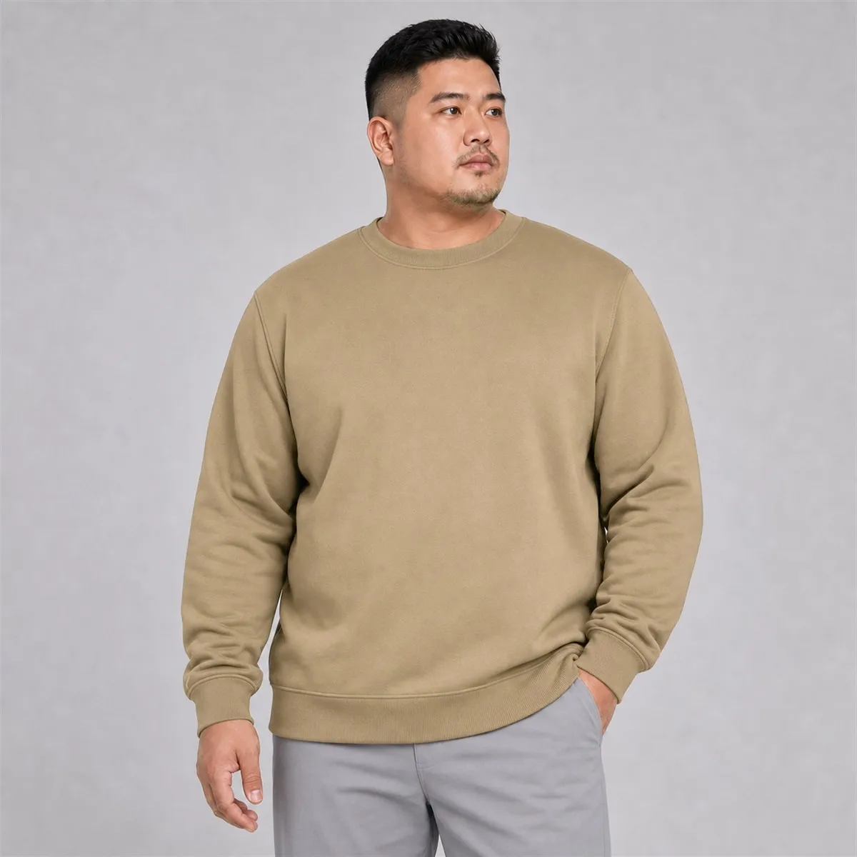 S-9XL Men's Plus Size Crew Neck Sweatshirt, Solid Color Pullover for Fall Winter Casual Wear, Big & Tall Relaxed Fit