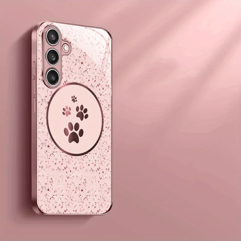 Animal paw print pattern glass phone case suitable for Samsung Galaxy S26 S25 S24 S22 S21 S20 FE/Ultra/Plus anti fall back cover