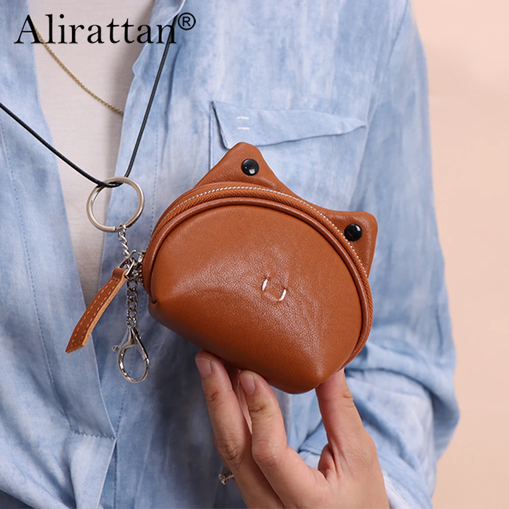 

Alirattan 2025 New Cowhide Cute Frog Coin Purse Portable Coin Key Storage Bag Mouth Red Envelope