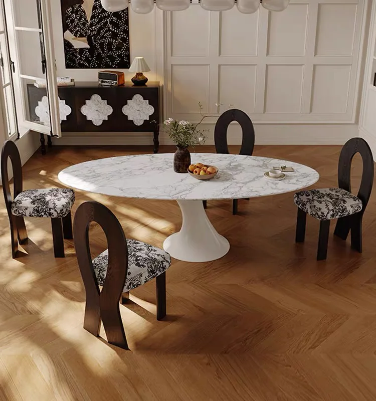 2FRP natural marble oval dining table for home living room table