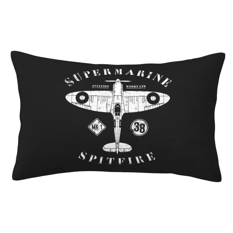 Custom Supermarine Spitfires Cushion Cover Fighter Plane WW2 War Pilot Aircraft Airplane Soft Luxury Pillow Cases Rectangle